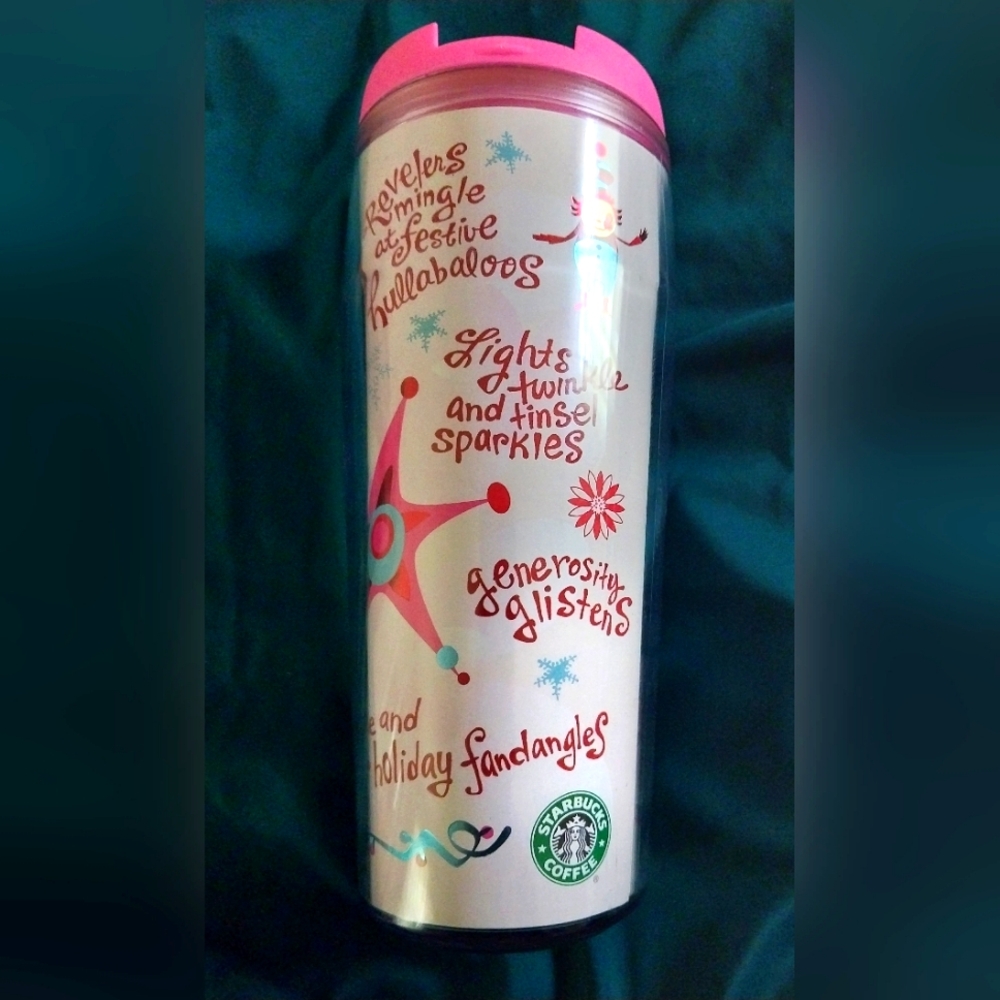 Vintage Starbucks 2004 Christmas Travel Tumbler Pink Christmas Holiday Cup